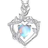 AGVANA Valentines Day Gifts Rose Birthstone Necklace for Women Sterling Silver Rose Flower Heart Necklace Fine Jewelry Anniversary Birthday Gifts for Women Wife Mom Her, Length: 18"+2"
