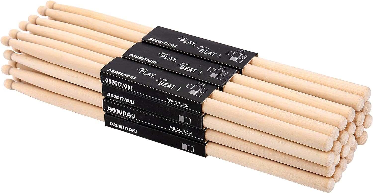 Suwimut 12 Pairs Drumsticks, Classic Maple 5B Oval Wood Tip Drum Sticks for Adults and Beginners, Musical Instrument Percussion Accessories