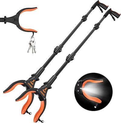 Kekoy 2-Pack Reacher Grabber Tool with Light 81cm Foldable 90° Head
