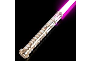 ELESKOCO Smooth Swing Dueling Lightsaber - Motion Control Infinite RGB 16 Colors Changing Light Sabers, 16 Sound Fonts Metal Hilt Heavy-Duty FX Sabers for Adults Teens Gift, USB-C Recharge, Gold