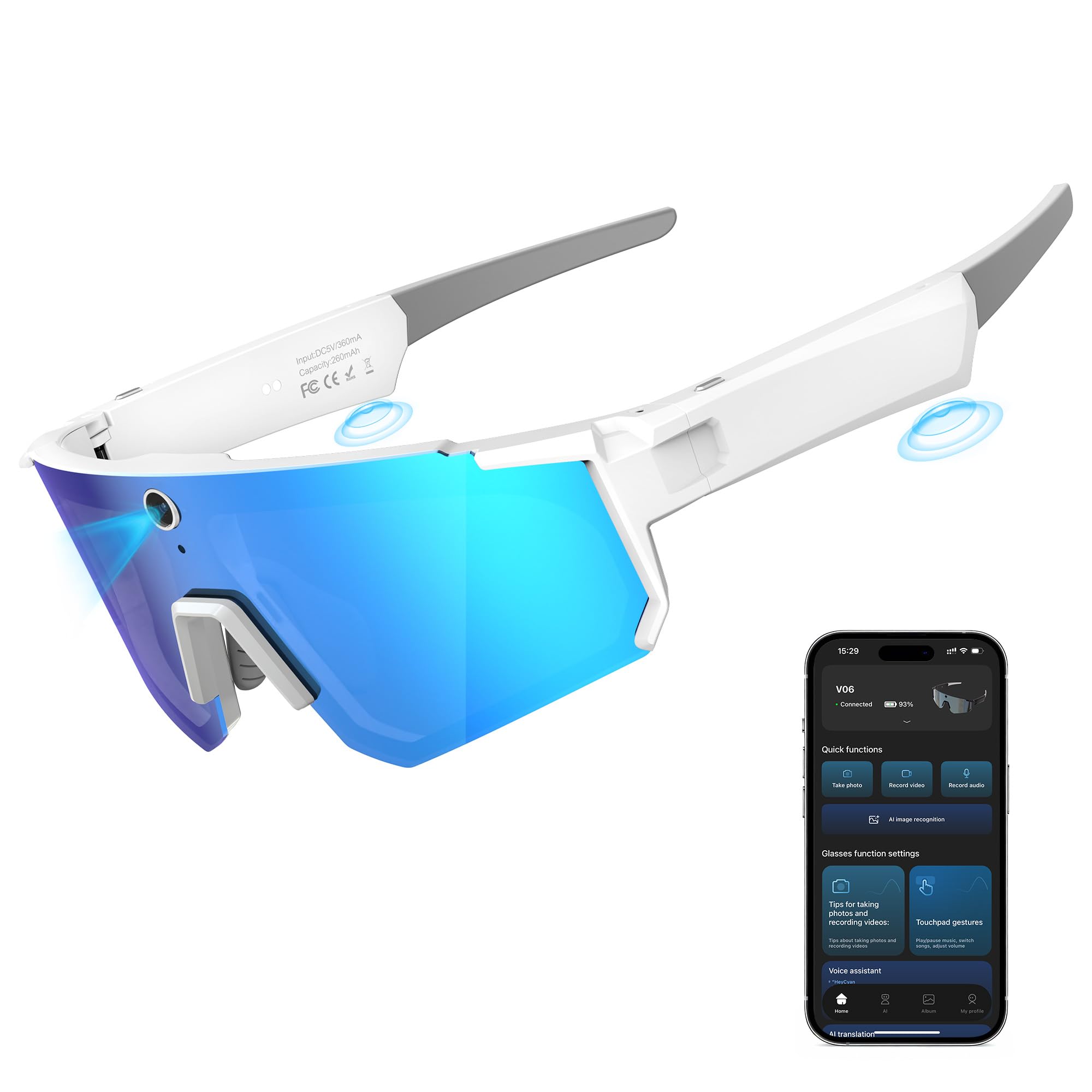 Photo 1 of GLOSSIA AI Smart Glasses with Camera 4K, Video Recording Glasses with Camera, Polarized Sports Sunglasses with EIS Stabilization, Dual Mic Noise Canceling, IP66, ChatGPT Enabled