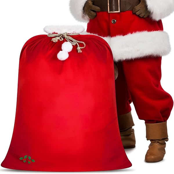 Saco De Papá Noel Grande Bordado Personalizado / Media Navideña