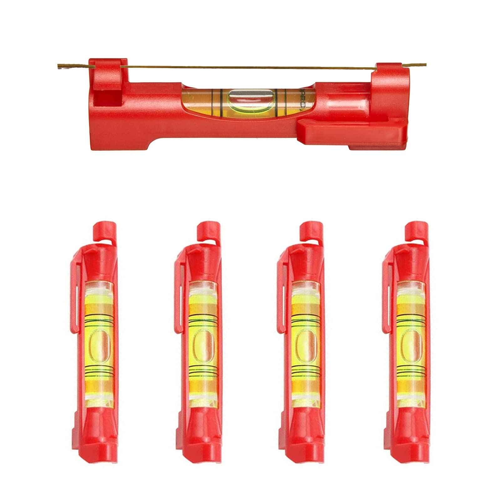 Catelves Pack of 4 String Spirit Levels, Red Spirit Level Cord, Professional Cord Spirit Level, Cord Level for Masonry, Plumbing, Gutter Work, Spirit Level