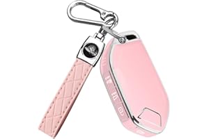 QBUC for Kia Key fob Cover,Soft TPU 360°Car Key Case Protector with Leather Keychain Compatible with Kia Telluride 2023/2024 5 Buttons Smart Key (Pink)