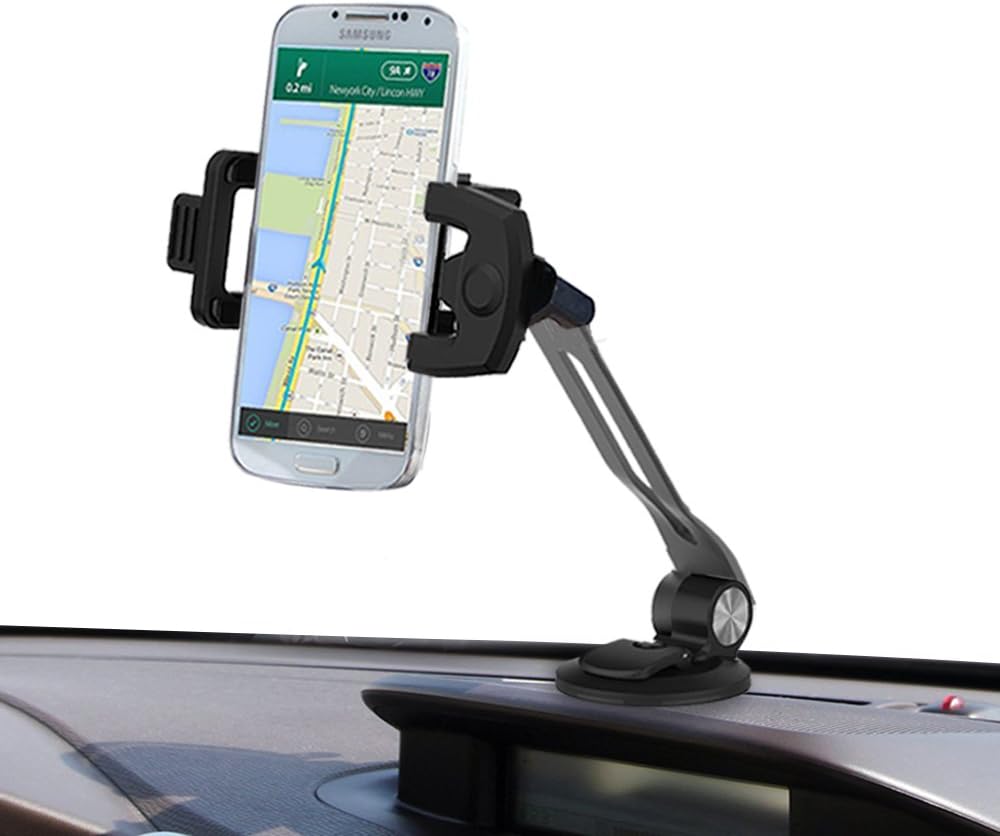 Iwonderful 360° Rotating Sucking Disc Universal Desktop Telescoping Smartphone Stand,Car Windshield GPS Mount Holder,(1006-Black)