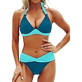 Yonique Women Two Piece Bathing Suits Push Up Bikini Set Halter Swimsuit Vintage Swimwear