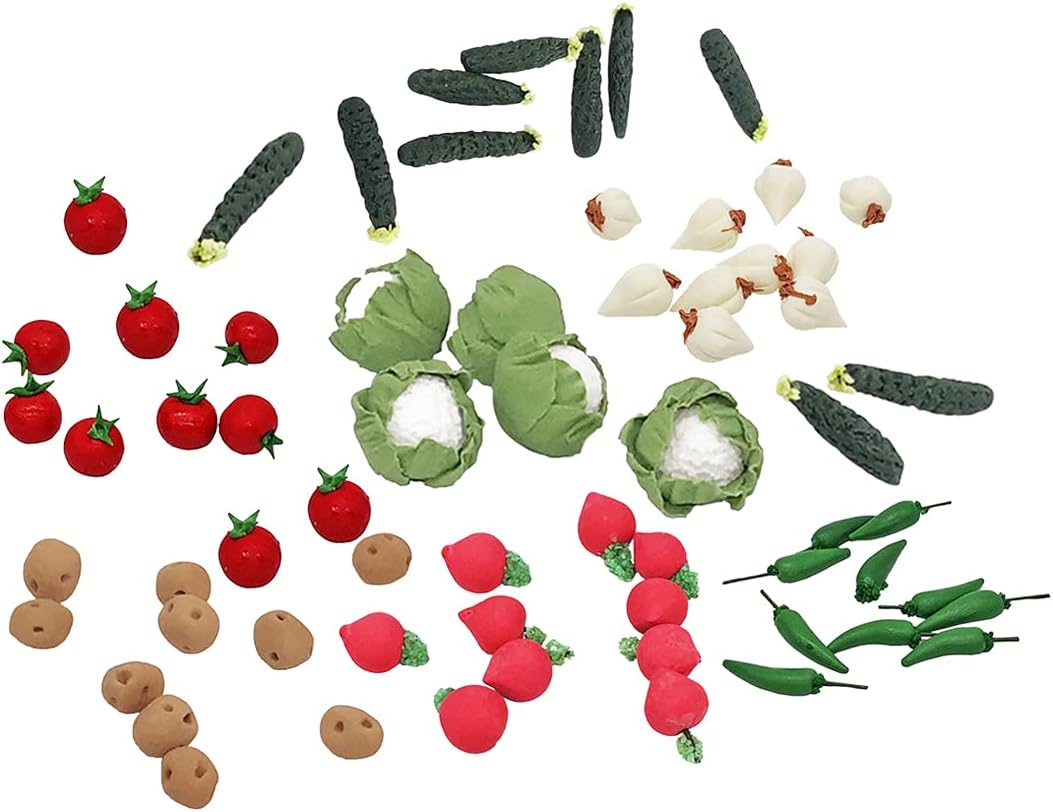 HMANE 70Pcs Dollhouse Miniature Mixed Fruit and Vegetable for 1/12 Doll House Mini Dollhouse Kitchen Food Decoration Miniature Food Accessory