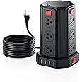 Power Strip Surge Protector, 10 Ft Extension Cord with 12 AC Multiple Outlets 4 USB (1 USB C), SMALLRT Power Tower Desktop Charging Station (Black, 6.5 Ft)