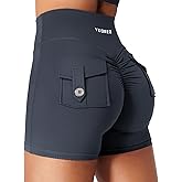 YEOREO CoreFlex Scrunch Workout Shorts with Pockets for Women 4.5" High Waisted Cargo Gym Biker Shorts Tummy Control Yoga