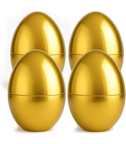 12 Huevos De Pascua De Plástico Dorado – Huecos Y Rellenables – Tamaño 4x6 Cm – Ideales Para Sorpresas Y Decoración