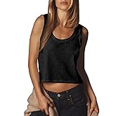 Tankaneo Womens Scoop Neck Cropped Tank Tops Summer Casual Cotton Workout Sleeveless Shirts Loose Fit Basic Tee Black