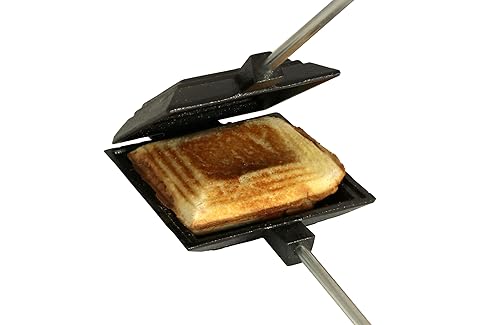 Coghlan's Cast Iron Camp Cooker - Pre-Seasoned Pie Iron Sandwich Maker with Heat-Resistant, Removable Handles, Easy-to-Clean for Toasted Pies, Grilled Sandwiches, and Meats, For Campfire Cooking