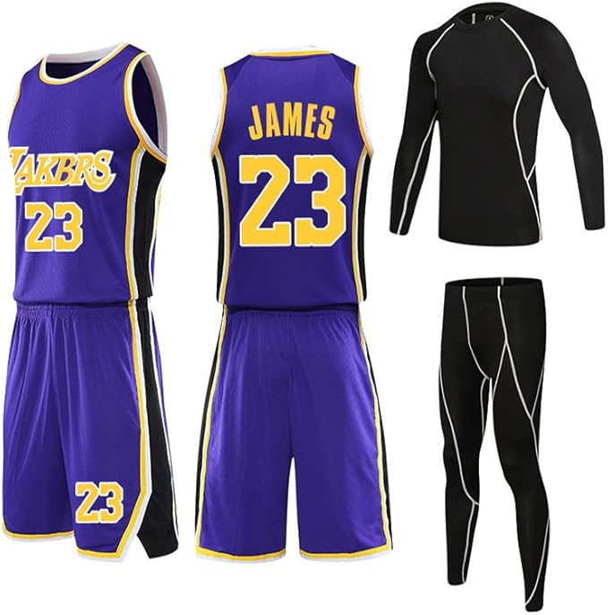 Lebron James 23 Lakers Basketball Jersey 4Piece Set, Men's Sports