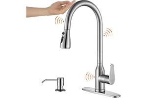 Touch Kitchen Faucet,KEER Smart Kitchen Sink Faucet with Pull Down Sprayer, Touch on Activated Kitchen Bar Sink Faucet Brushed Nickel, Stainless Steel