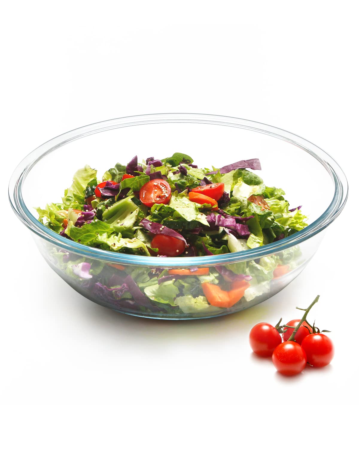 Photo 1 of NUTRIUPS 5QT Big Tempered Glass Salad Bowl, 13 inch Clear Glass Bowls for Mixing, Prepping, Storage, Large Shallow Flat Bottom Bowl for Sourdough