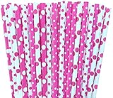 Hot Pink and White Polka Dot Paper Straws -Birthday Party Supply Baby Shower or Picnic 100%Biodegradable 7.75 Inches Pack of 100u
