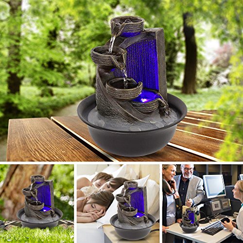 SereneLife 4-Tier Desktop Electric Water Fountain Decor w/ LED - Indoor Outdoor Portable Tabletop Decorative Zen Meditation Waterfall Kit Includes Submersible Pump & 12V Power Adapter - Thumbnail 5
