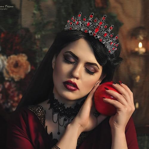 Women\'s Black Red Queen of Hearts Crown Gothic Princess Tiara Headpiece Amazon.com: CIEHER Queen of Hearts Costume - Gothic Red  main image 4