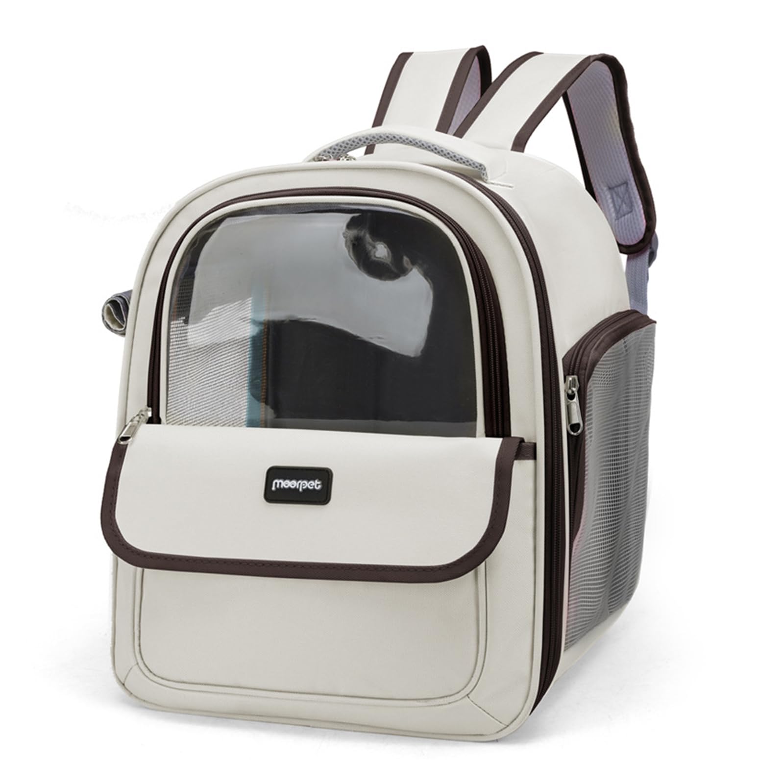 PETCUTE Cat Backpack Carrier,Foldable Pet Carrier Backpack for Cats Small Dogs Puppy with Soft Fleece Mat and Built-in Safety Belt,Transparent Spacious Cat Carrier Rucksack with Great Ventilation