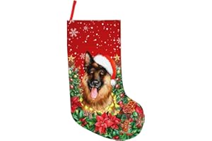 DORKEIXIA German Shepherd Dog Santa Claus Christmas Red Snowflake 18 Inches Large Cable Knitted Stocking Personalized Xmas Hanging Stocking Decorations for Holiday Christmas Party Family Decor