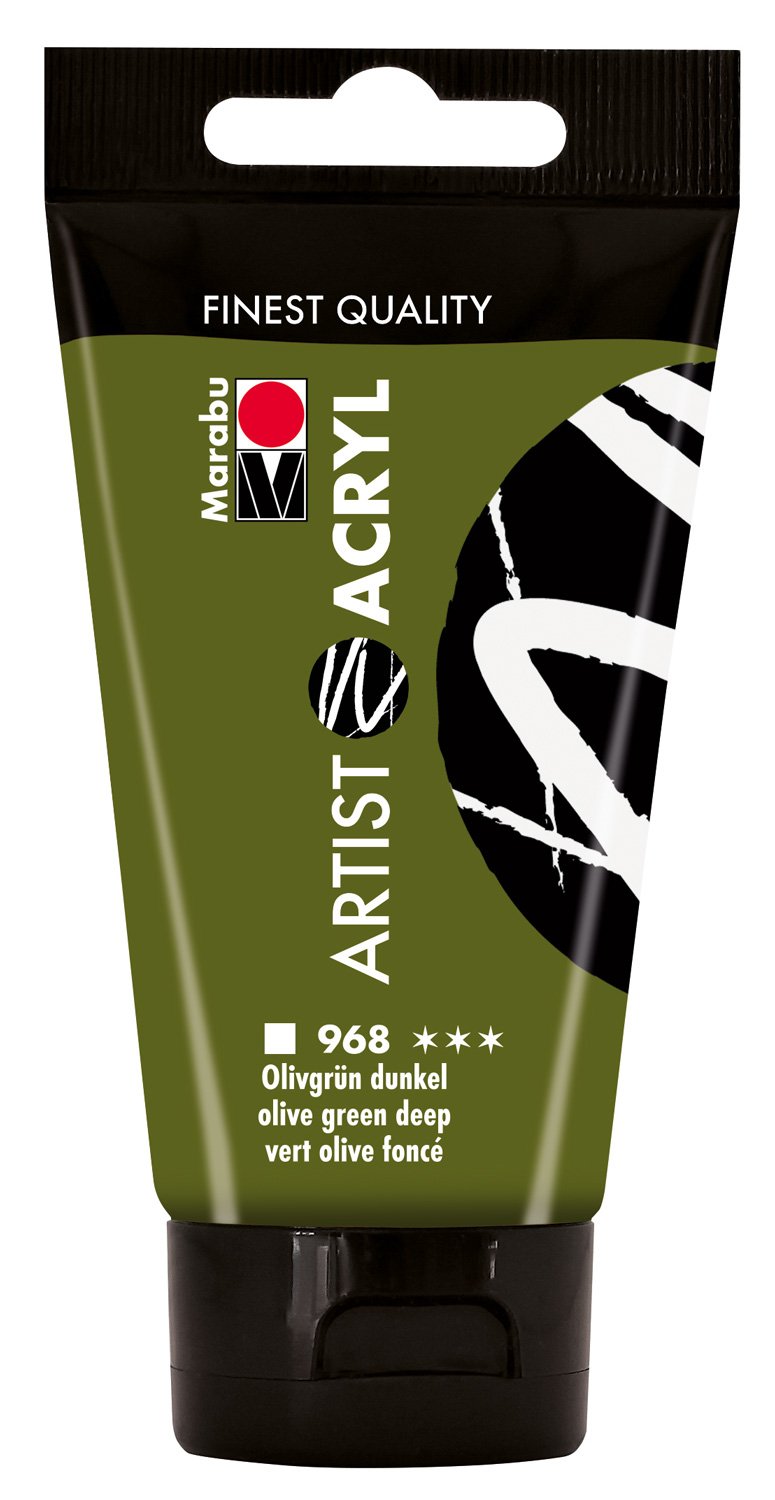 Marabu 12200002968 Artist Acrylic Olive Green Dark 75 ml, Fine Acrylic Paint in Artist Quality, Water-Based, Pastose Consistency, Highly Pigmented, Very Good Brilliance and Coverage