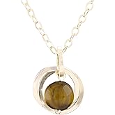 Tahmi 14K Gold Fill Real Tiger Eye Gemstone Pendant Necklace, Dainty Dark Brown Circle Necklace for Fall and Autumn, Classic Jewelry Jewelry Gift for Her with 18" Gold Fill Chain