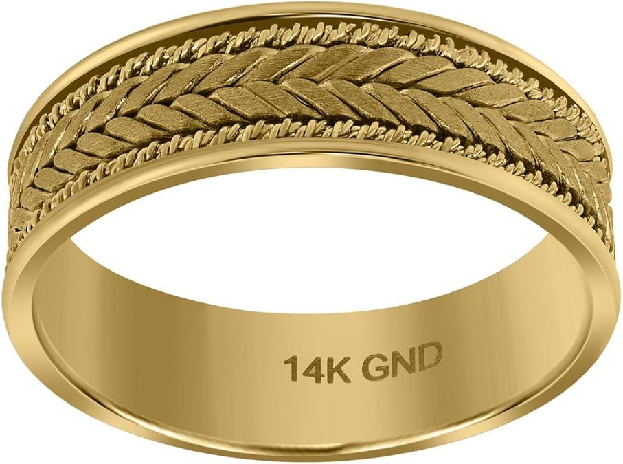 14k Gold Mens Woven Center Side Double Rope Twisted 6.5mm Size 10
