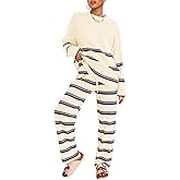 LILLUSORY 2 Piece Sets for Women 2025 Fall Outfits Two Piece Lounge Sets Sweatsuits Striped Knit Sweater Clothes Fashion