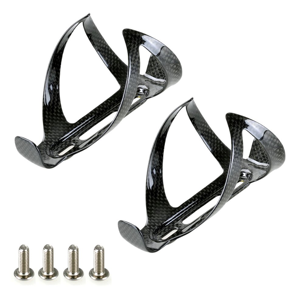 Photo 1 of PERGEAR Black Carbon Fiber Lightweight Bicycle Water Bottle Cage for Cycling - Pack of 2