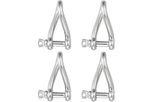 PATIKIL 316 Stainless Steel Twist Shackle 3/16" 5mm, 4 Pack 264 Lbs Load Screw Pin Shackles for Traction Steel Wire Ropes Mar