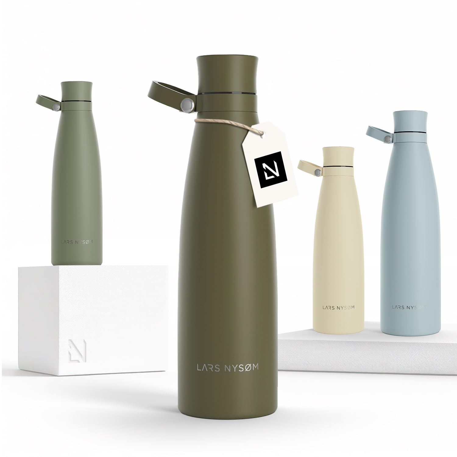 LARS NYSØM Stainless Steel Insulated Water Bottle 750ml, 1L | Insulated Thermo Flask for Hot and Cold Beverages | Leakproof Drinking Bottle (Olive Green, 750ml)