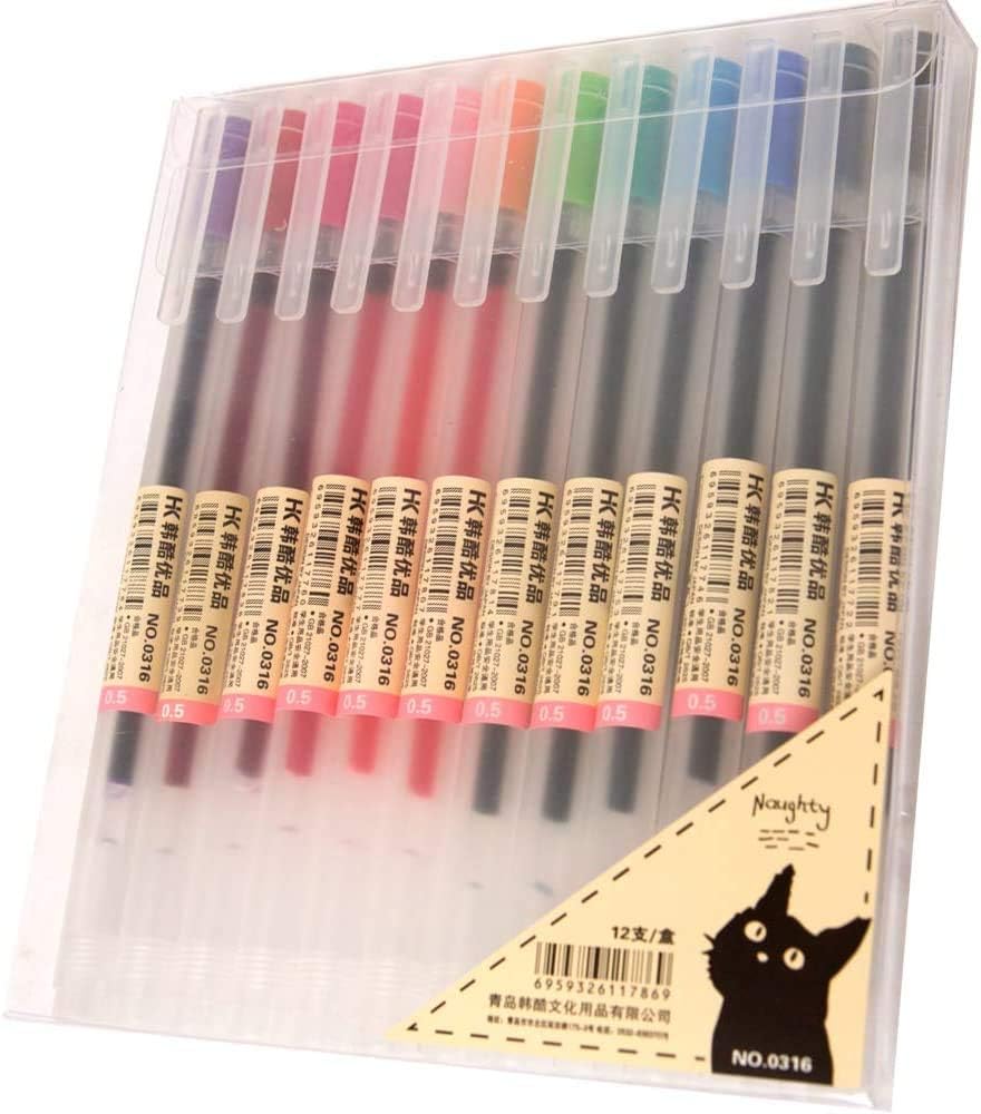 ABEIER Premium 12 Gel Ink Pens, Fine Point Pens Ballpoint Pen 0.5mm for Japanese Office Stationery Supply,Pack for XSG