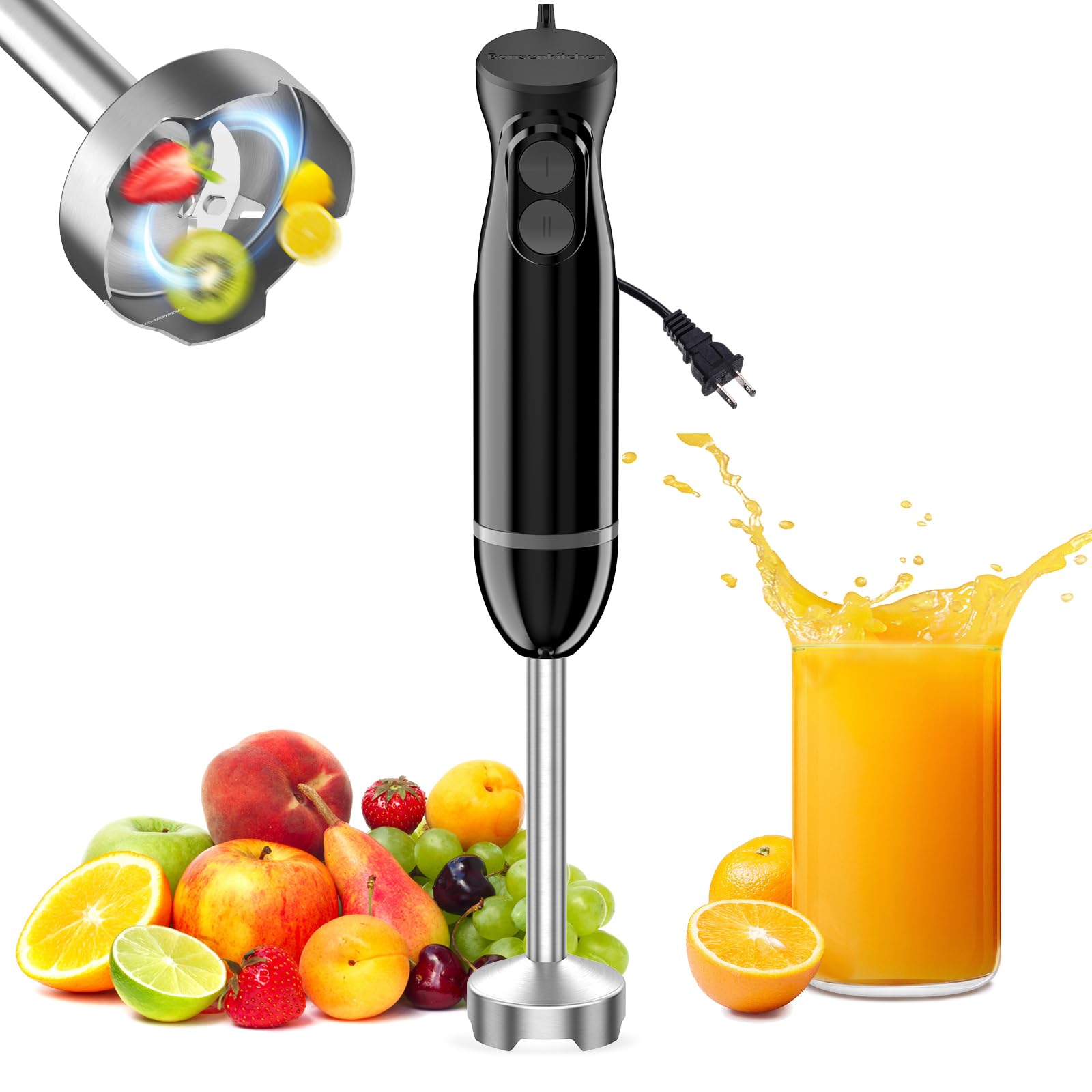Photo 1 of **MISSING BLADE PIECE**
Bonsenkitchen Hand Blender, Immersion Blender with 2 Mixing Speed, Electric Handheld Mixer Portable Stick Mixer with Stainless Steel Blades for Soup, Smoothie, Puree, Baby Food