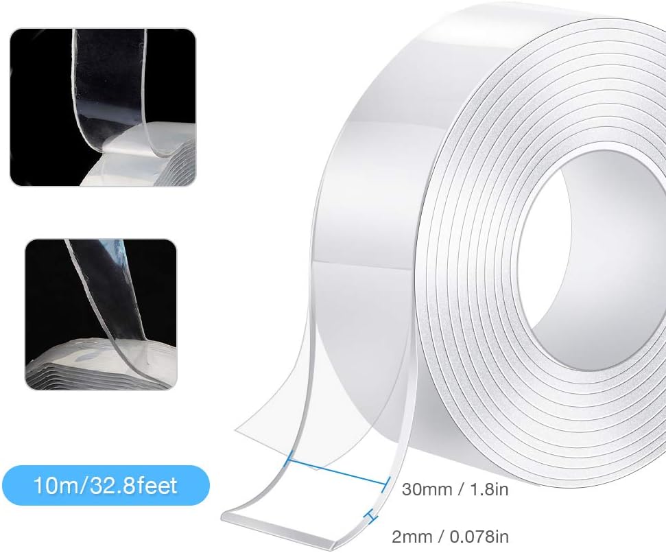 32.8FT/10M Adhesive Tape Double Sided Tape Heavy Duty Transparent Sticky Tape Multifunctional Reusable Washable Traceless Adhesive Strips Gel Tape for Kitchen,Party,Paste Photos Posters,Carpet Fixing - Image 3
