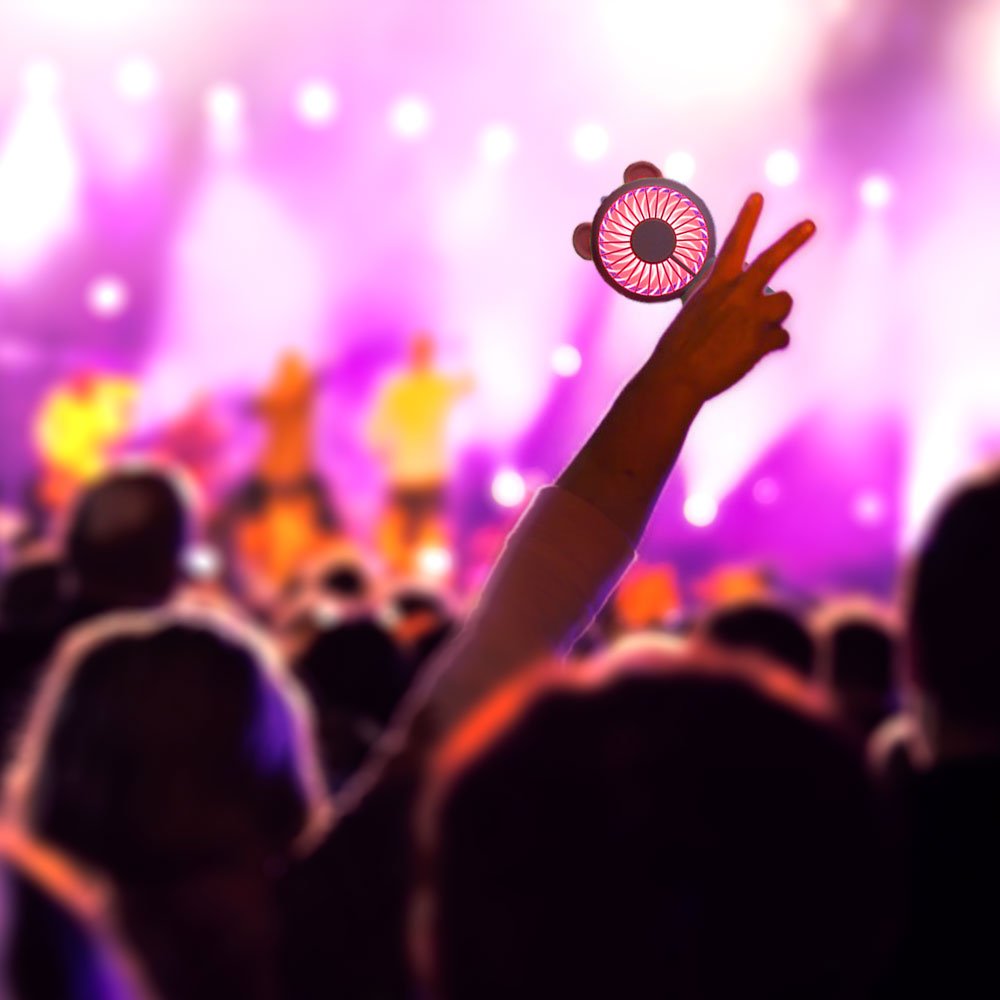 Rye-Tech Mini Handheld Fan, Personal Portable Rechargeable Fan with Color LED light 2 Adjustable Speeds Standing Base for House Travel Camping and Children Gifts - Pink Bear