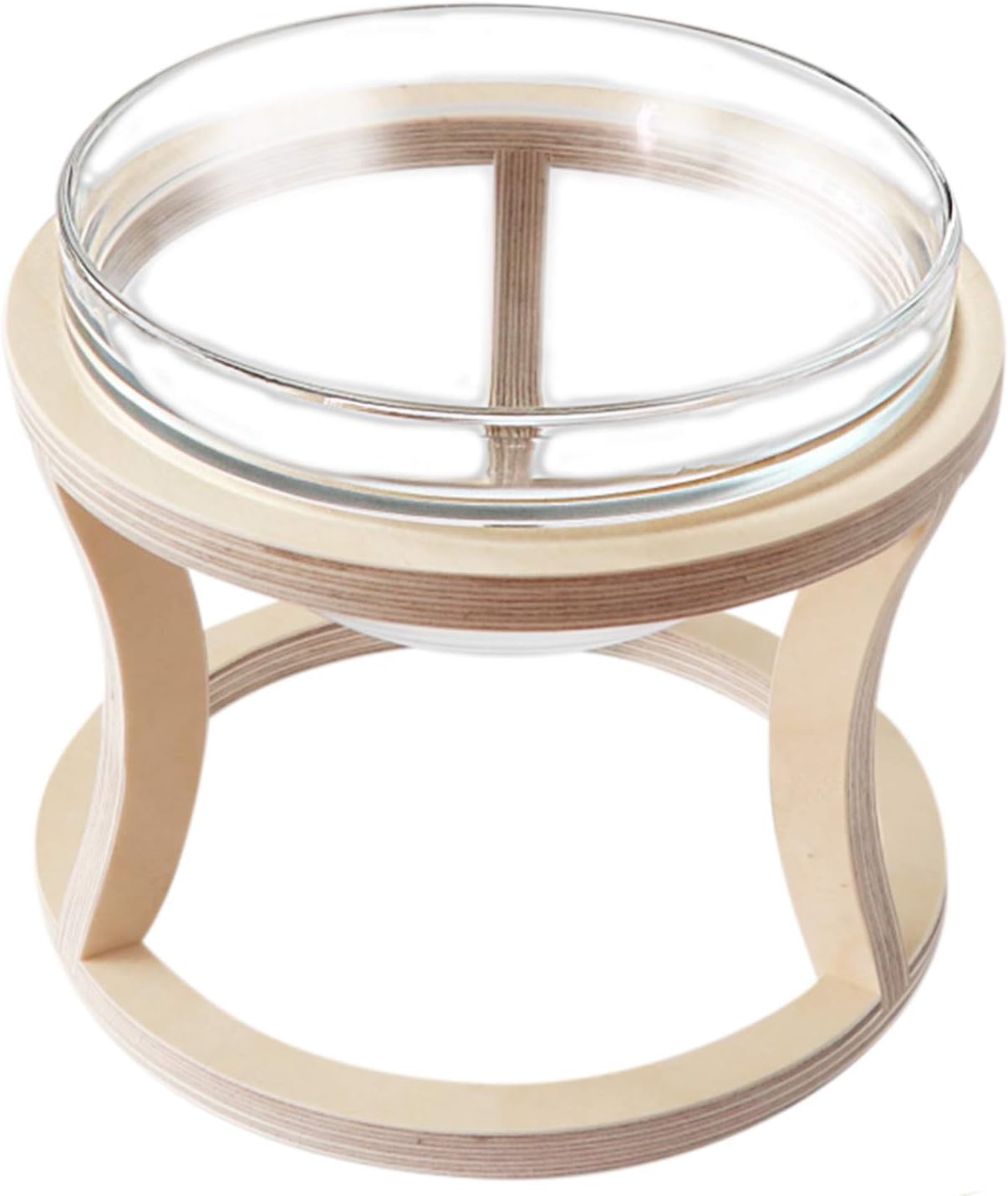 YEPPUPPY Single Raised Cat Water Bowl – Elevated Glass Water Bowl for Cats and Small Dogs – Deep and Wide Pet Bowl with Wooden Stand – Anti Vomit, Whisker friendly, Stress free Cat Bowl – Durable and Stable Design – Made in KOREA