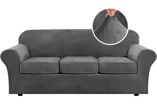 H.VERSAILTEX 4 Pieces Thick Velvet Sofa Covers for 3 Cushion Couch High Stretch Sofa Slipcovers Furniture Protector Housse Di