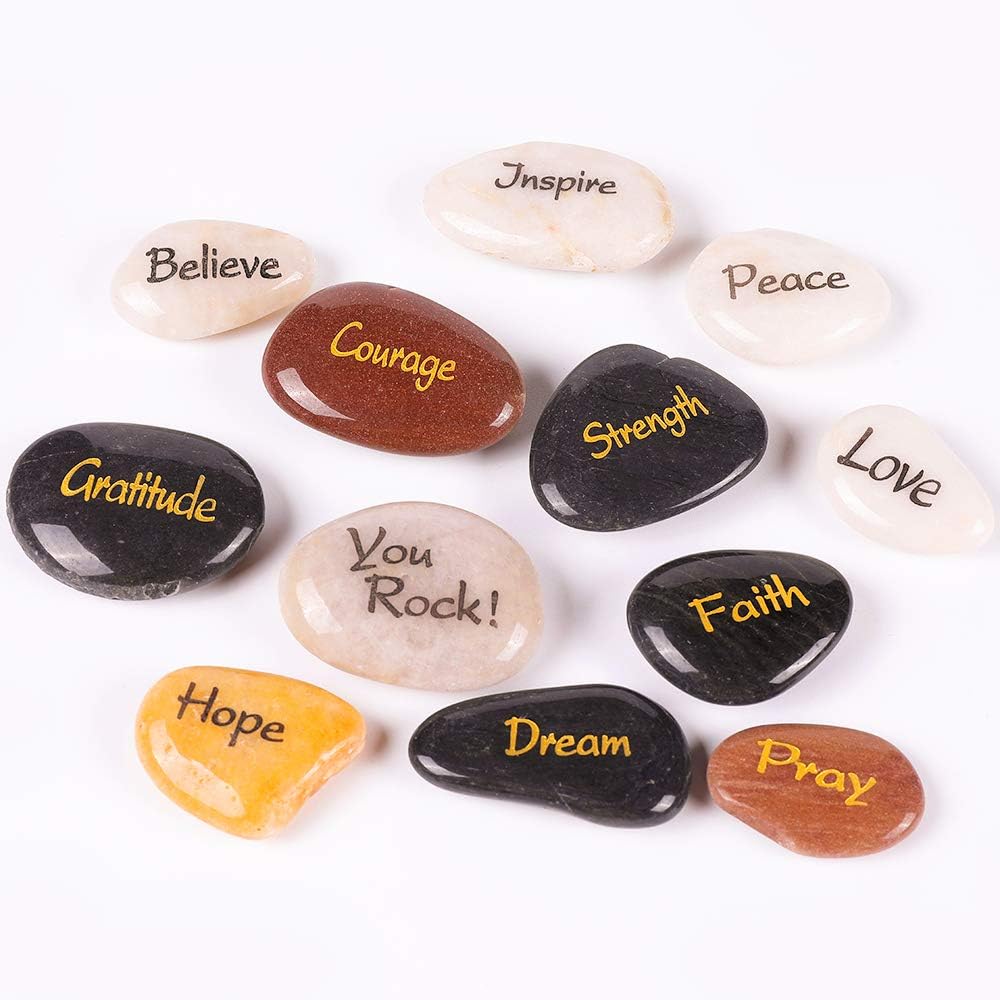 ROCKIMPACT 12 PCS Engraved Inspirational Stones, Sentimental Gifts, Motivational Keepsake, Different Words Message Pebbles - Image 3