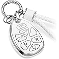 CTRINEWS for Chevy Key Fob Cover with Metal Braided Keychain, Upgraded Soft Case for Suburban Tahoe Traverse GMC Yukon Cadillac ESV EXT Traverse (7 Button) Fob Shell (Silver,C2)