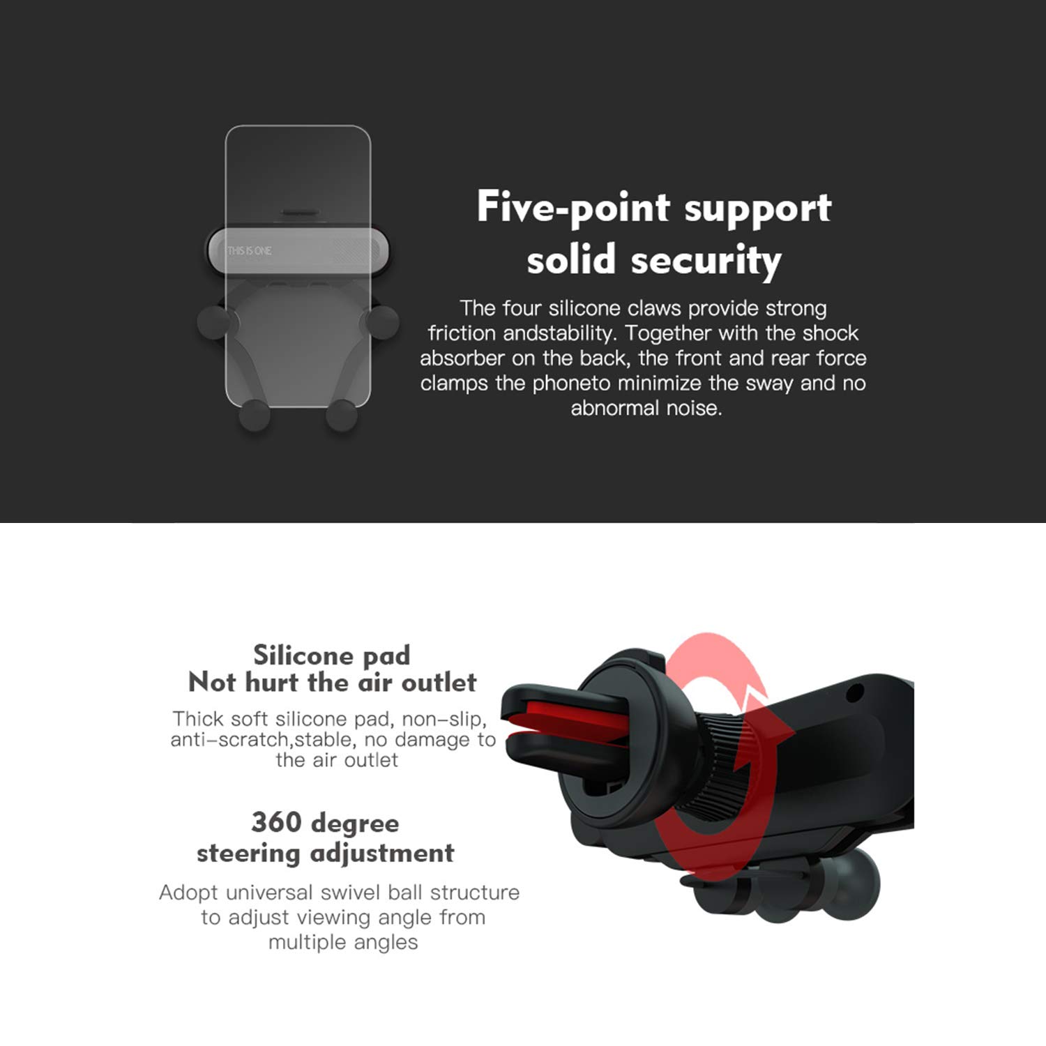 ZXK CO Car Phone Mount, Universal Smartphone Car Air Vent Mount Phone Holder Cradle Super Clamping Stable for iPhone 11 iPhone Xs XS Max X 8 Plus 7 Plus 6 Plus Samsung LG Sony GPS Tablets