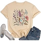 Vintage Boho Floral T Shirt for Women Cute Colorful Wildflowers Graphic Short Sleeve Fashion Girl Botanical Tee Tops