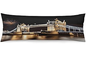 Night London Tower Bridge Pillowcase Breathable Full Long Pillow Case Pillowcases with Hidden Zipper Closure Soft Horizontal 