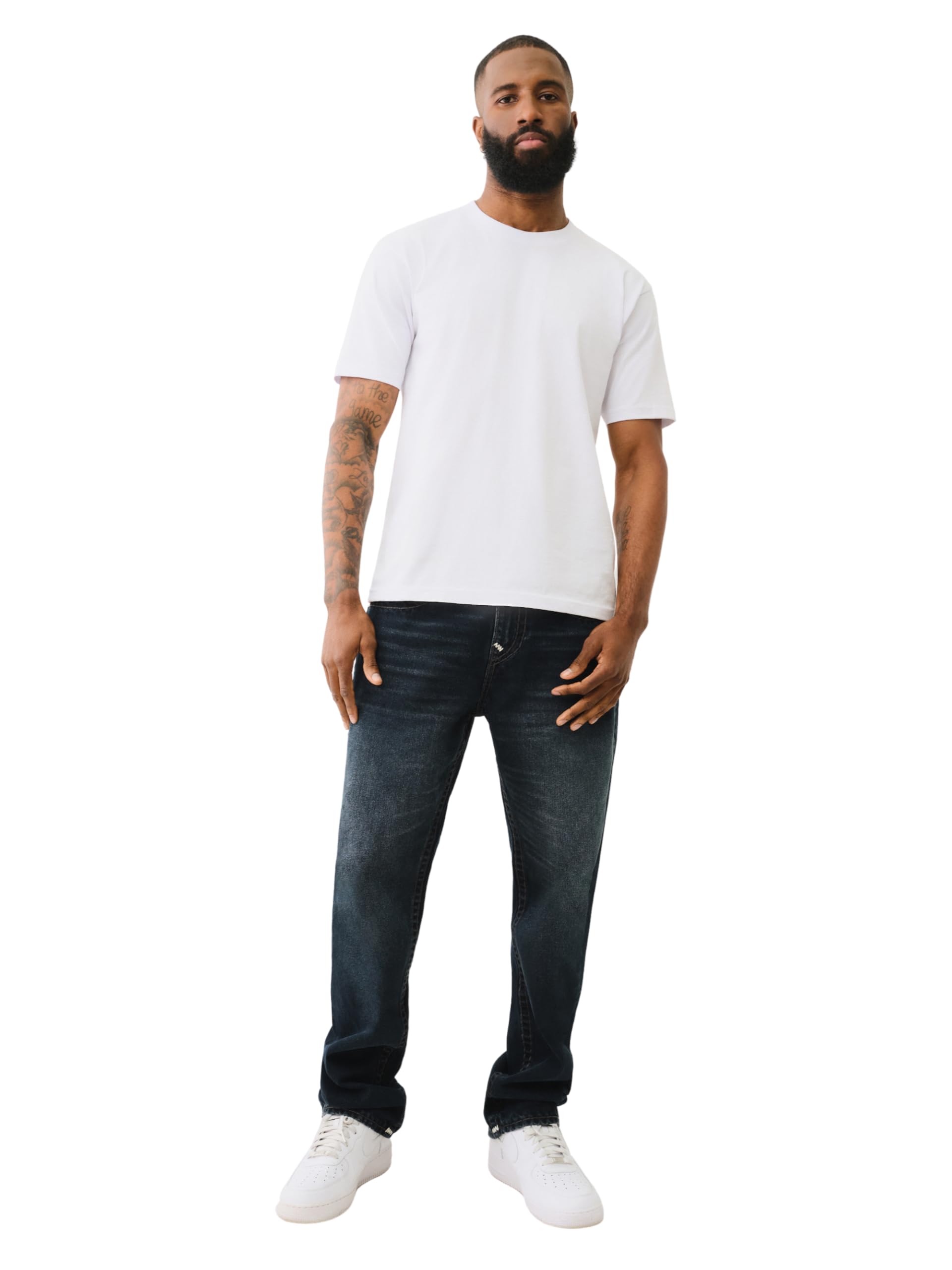 True Religion Men’s Ricky Straight Leg Jeans with Back Flap Pockets – Mens Jeans, Killarney Dark Wash, 40