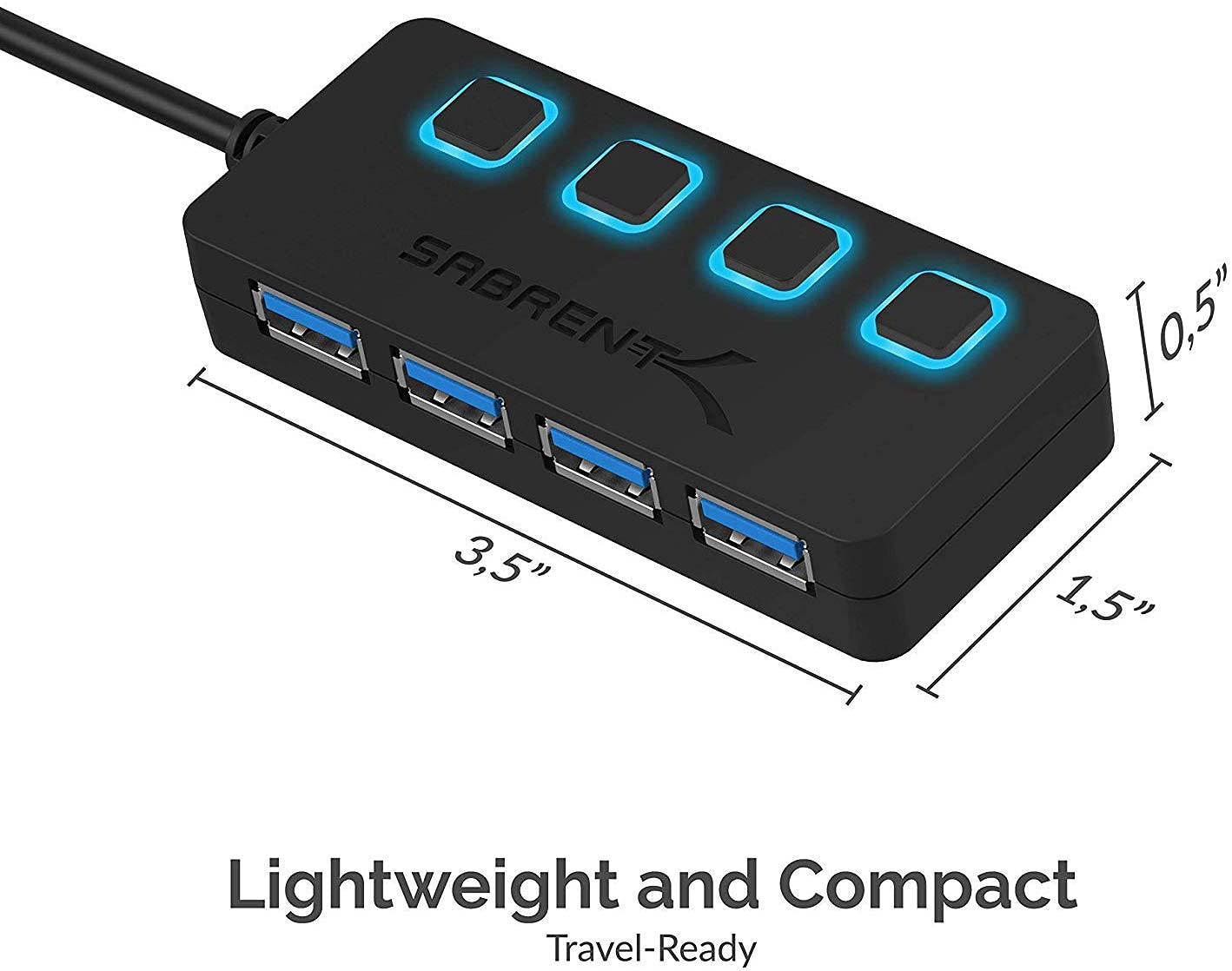 SABRENT 4 Port USB 3.0 Hub with Individual LED Lit Power Switches, Includes 5V/2.5A Power Adapter (HB-UMP3)