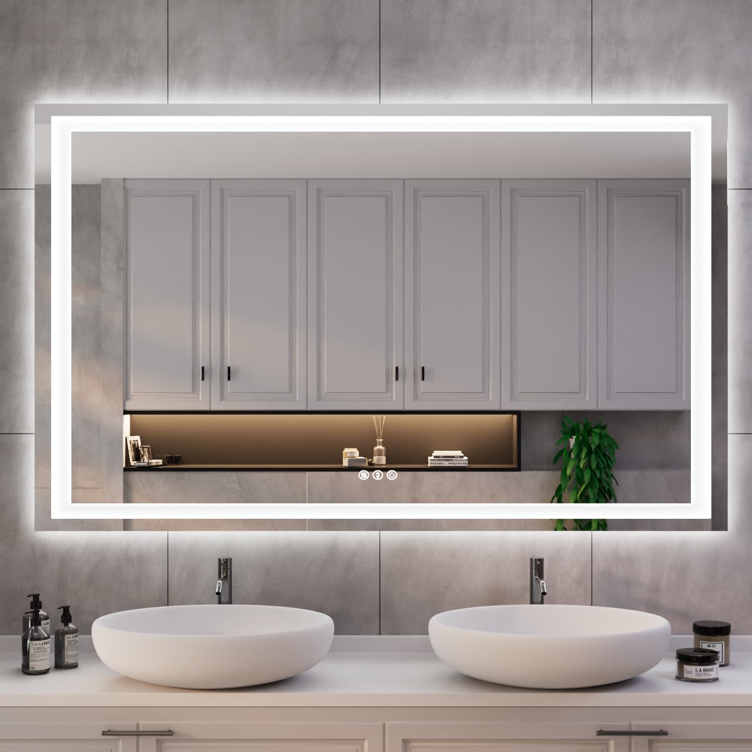 Photo 1 of ***The light is very soft.*** ISKM 50'' x 36' LED Mirror for Bathroom Lighted Vanity Mirror for Wall Front Lights + Backlit LED Bathroom Mirror Anti-Fog Tempered Glass ETL Listed