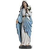 Grace4Joy Blessed Mother Mary Statue - 10 Inch Madonna Virgin Mary Statue Elegant Home Decor, Hand Painted Saint Mary Holding Lilies Figurines Renaissance Collection
