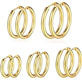 PICKBEAU Gold Hoop Earrings Set for Women, 14K Golden Plated Hypoallergenic Thin Small Gold Earrings Set Cartilage Helix Huggie Hoop Pack for Women Men Different Size