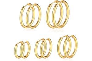 PICKBEAU 5 Pairs Silver Gold Hoop Earrings Set for Women Girls - 18K Gold Plated Hypoallergenic Small Gold Earrings Set Cartilage Helix Huggie Hoop Pack for Women Men 12mm/14mm/16mm/18mm/20mm