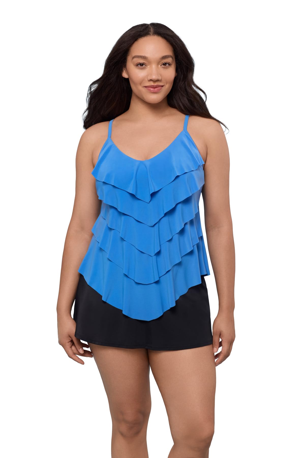 Trimshaper Womens Five Tiered Adjustable Rachel Swim Tankini Top with Molded Cups and Bra Support, Blue Grotto, 20W
