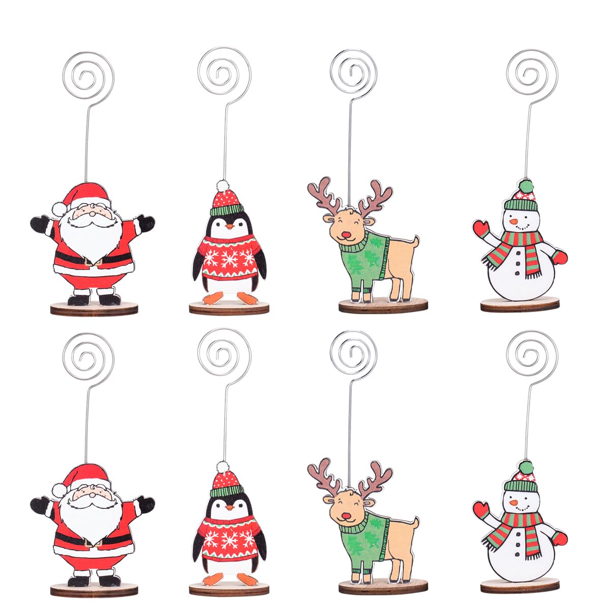 LIOOBO 8Pcs Christmas Card Holder - Christmas Name Place Cards Holder Xmas Cartoon Wire Table Number Menu Paper Meno Note Clips Stand with Base for Place Settings